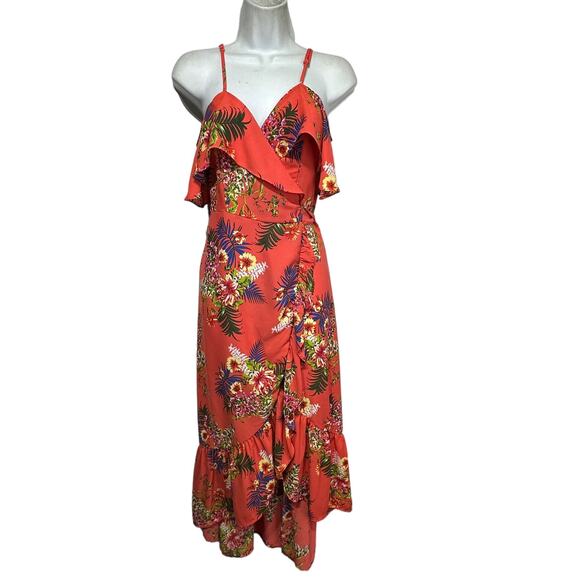 kaiya floral ruffle wrap high low dress Size L - Picture 1 of 8